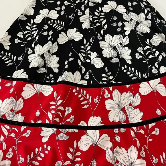 Taylor Neiman Marcus Black and Red Floral Print Fit and Flare Dress Size 10 - Picture 11 of 14